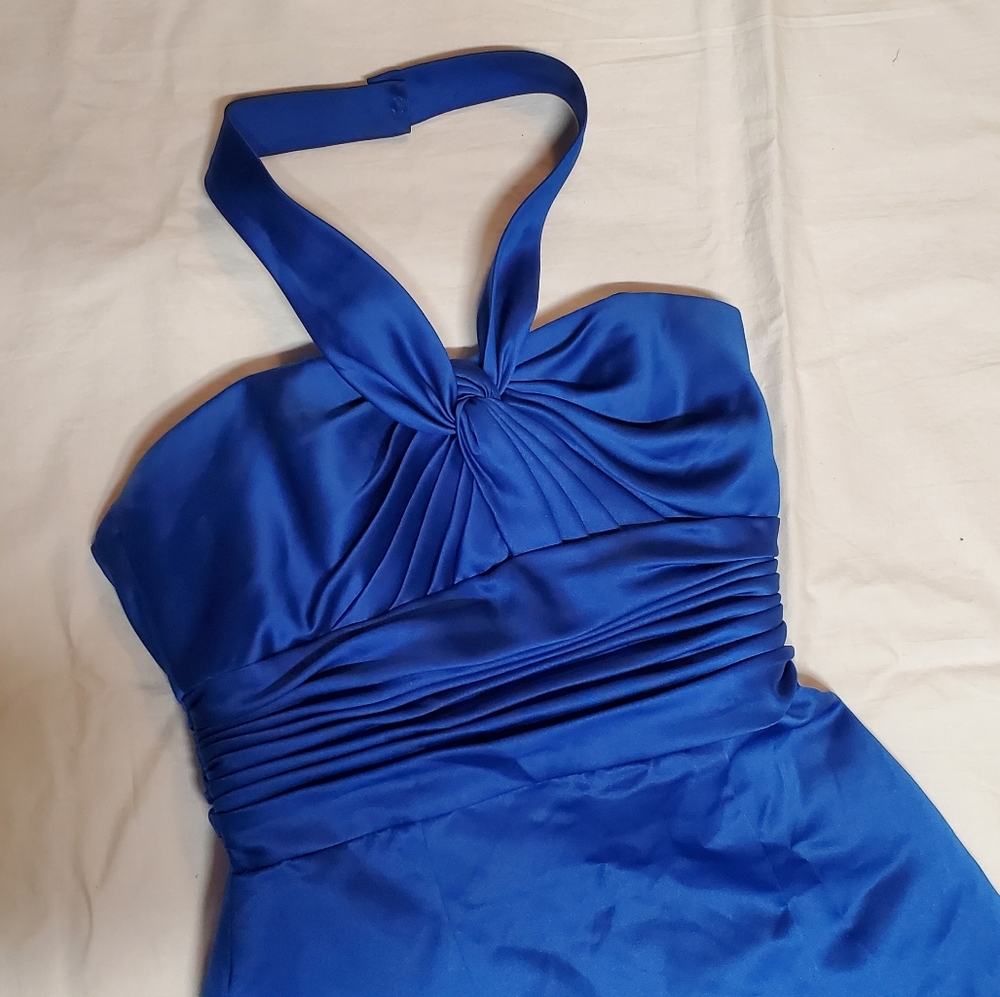 Royal Blue Satin Mermaid-Cut Halter Dress
